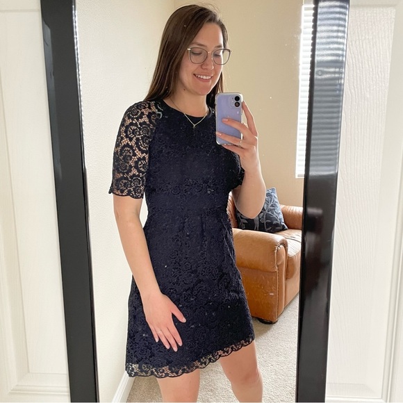 🎃Madewell Magnolia Navy Blue Lace Sheath Dress Size 4 - Picture 1 of 15